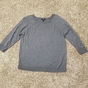 Apt. 9 Grey Bedazzled Sleeve Lightweight Sweater